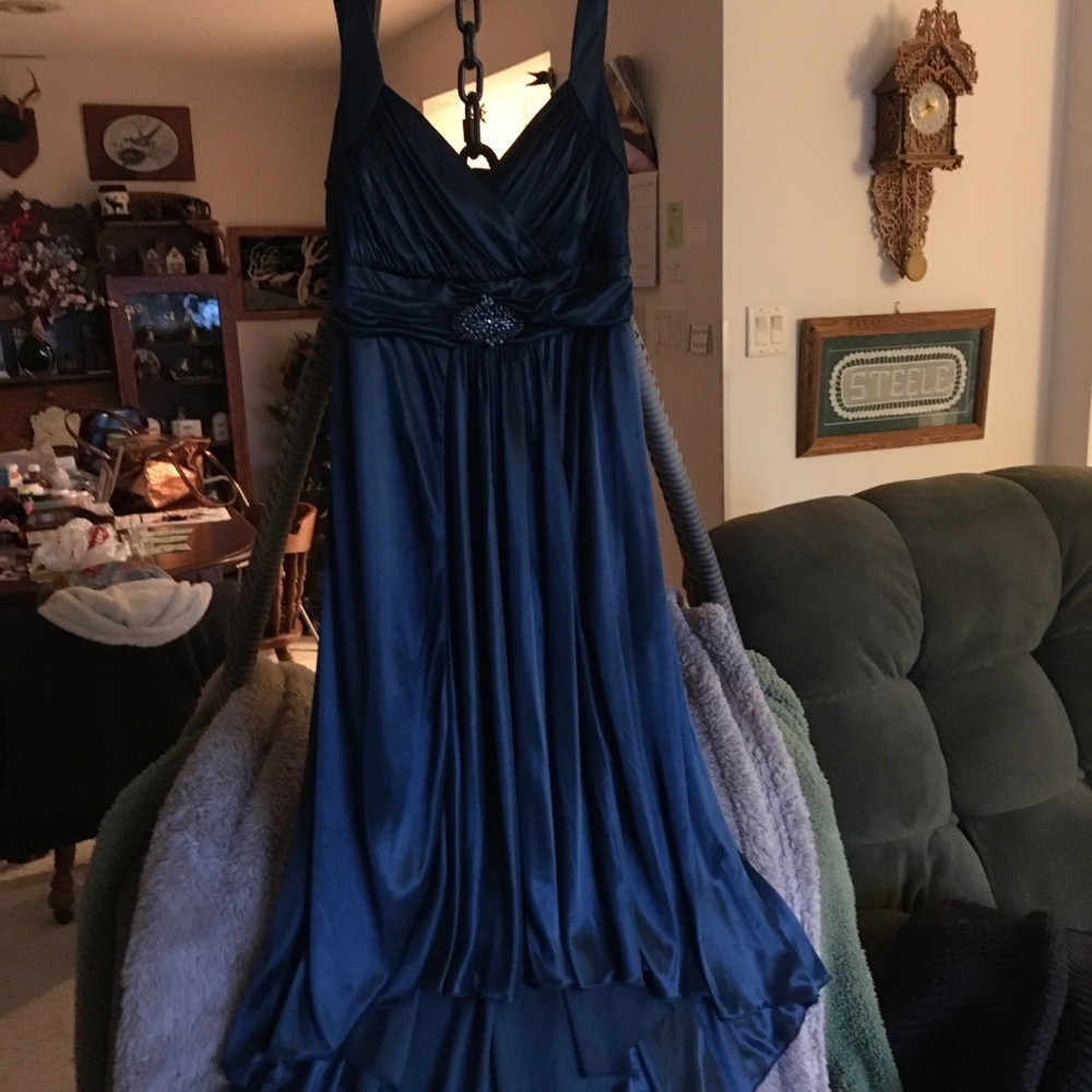 Teal  Satin Cocktail Dress with Bead Embellishment